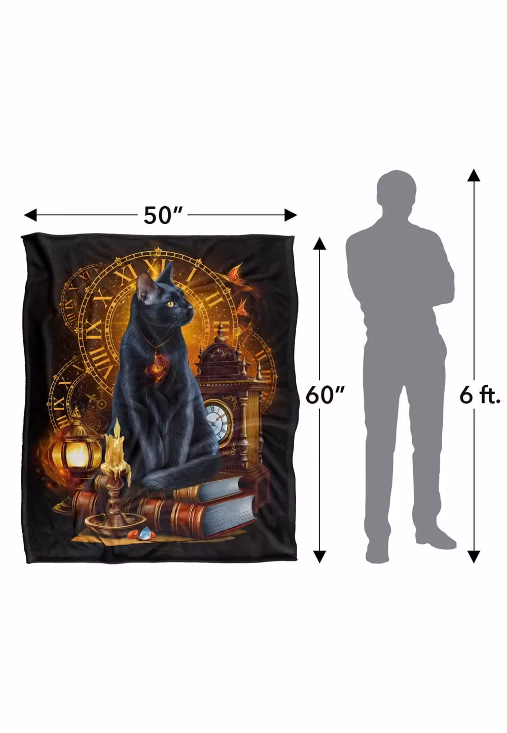 JQ Licensing En Black Cat Time Clocks Super Soft Microfibre Throw Blanket in White, W/D/H: 152 x 127 cm – 8