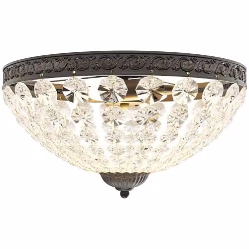 HOMCOM Crystal Chandelier Ceiling Light, 2-Light Flush Mount in Black and Transparent