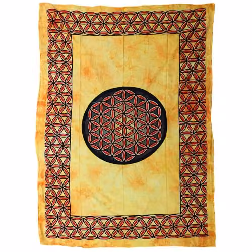 KDMD Single Cotton Bedspread and Flower of Life Wall Hanging Set, Orange Geometric Floral Woven Textile – 1