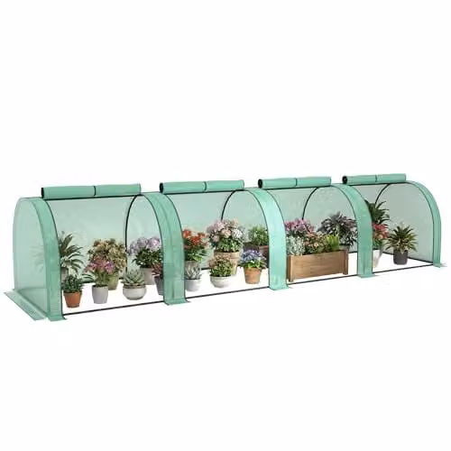 Outsunny PE Tunnel Greenhouse with Steel Frame and Transparent Plastic Cover, Green, W/D/H: 395 x 100 x 80 cm – 1