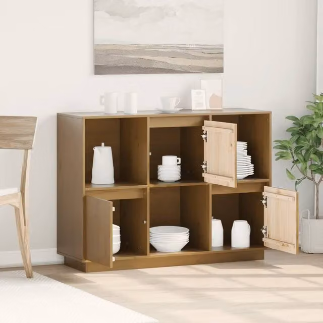 Berkfield Home Honey Brown Solid Wood Pine Sideboard W/D/H: 110.5 x 35 x 80 cm