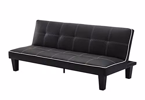 Modernique Foustino Black Faux Leather Click Clack Sofabed with White Stitching, W/D/H: 90 x 190 cm – 1