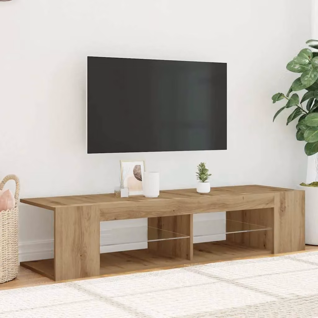Berkfield Home Modern TV Cabinet with LED Lights in Artisan Oak, W/D/H: 135 x 39 x 30 cm – 3