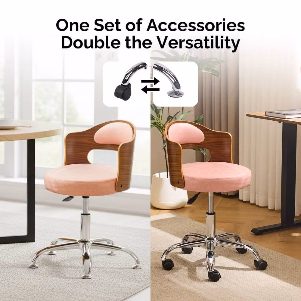 EONLION Pink Synthetic Leather Adjustable Swivel Office Chair for Home or Task Use – 3