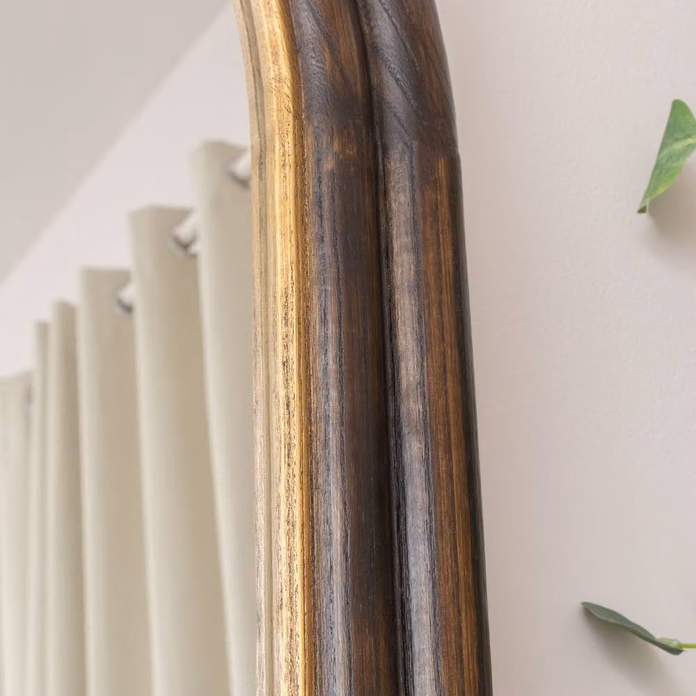 Melody Maison Arched Rustic Wood and Gold Framed Wall and Leaner Mirror in Brown, H 166 cm x W 70 cm – 2