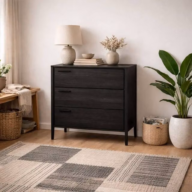 Wyld Haus Ireland 3 Drawer Chest in Black Wood Effect, W/D/H: 64 x 40 x 78.5 cm – 1