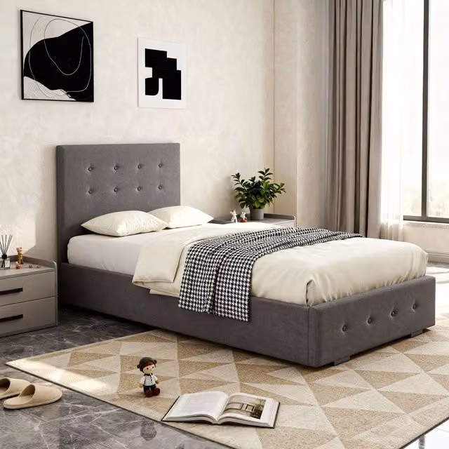 Comfy Living Ltd Grey Fabric Upholstered Ottoman Storage Gaslift Bedframe, W/D/H: 140 x 200 cm