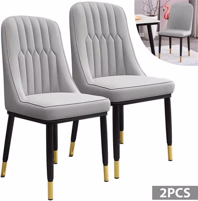 Nordara Set of 2 Grey Faux Leather Dining Chairs with Metal Legs