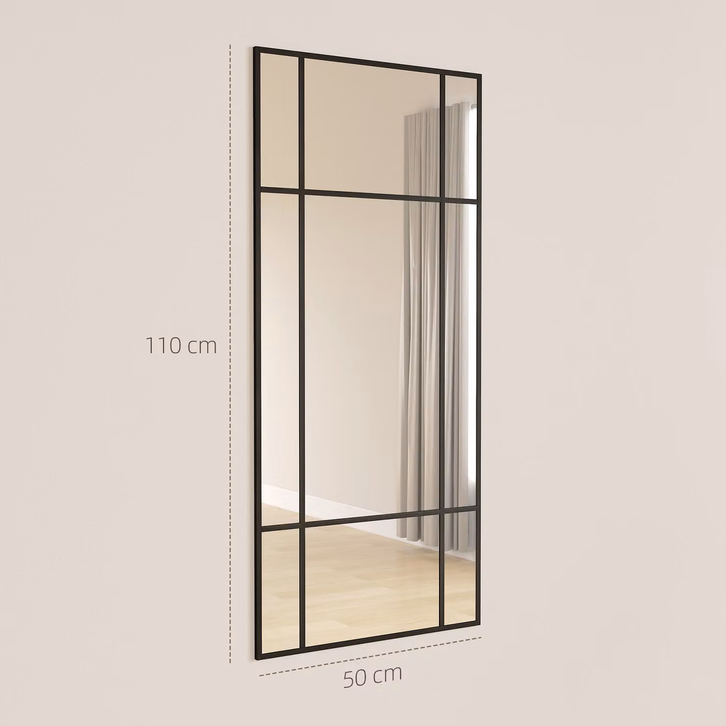 HOMCOM Modern Geometric Black Decorative Grid Wall Mirror with Hanging Hooks – 2