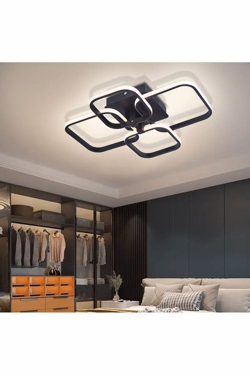 Living and Home Contemporary LED Semi Flush Ceiling Light in Black – 4