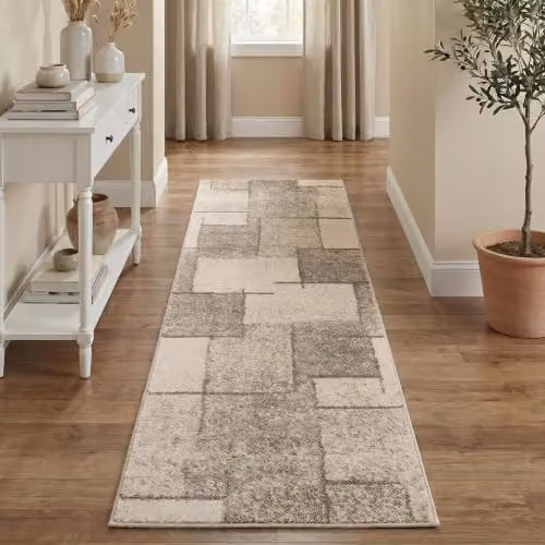 Desire Rugs Rhodes Geometric Modern Runner Rug, Green and Beige, W: 60 cm, L: 220 cm