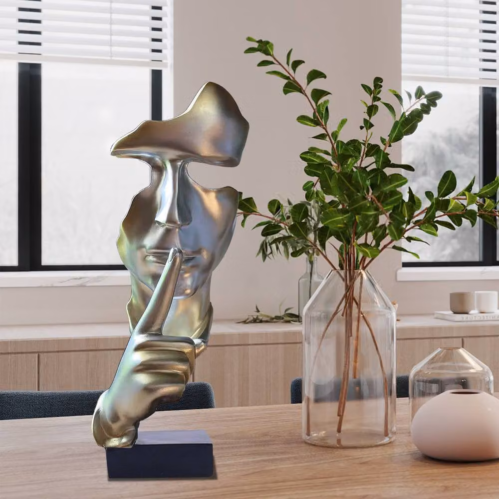 Huhote Silver Resin Thinker Abstract Art Sculpture for Home or Office Desk Decor – 4