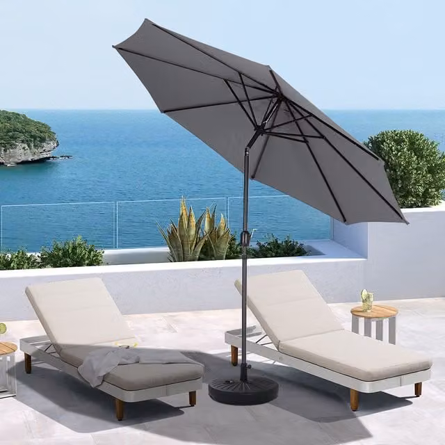 Livingandhome 3M Patio Sun Umbrella Garden Parasol with Round Base in Grey