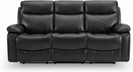 TGC Cameron Black Faux Leather 3 Seater Manual Recliner Sofa