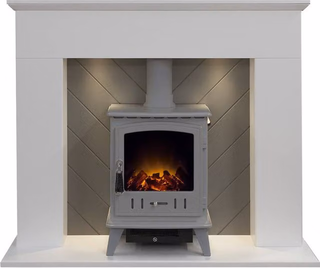 Adam Fires & Fireplaces Corinth Electric Fireplace in White and Grey with Aviemore Stove in Grey, Width: 121.92 cm – 1