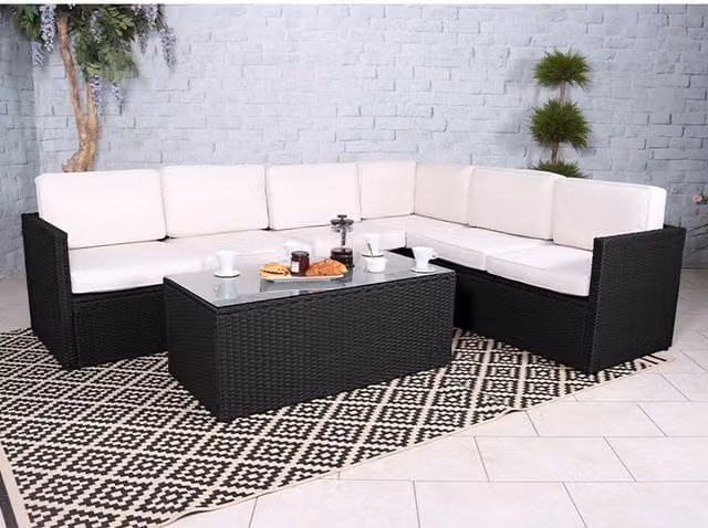 Royalcraft Berlin Corner Lounging Set in Black Rattan and Metal