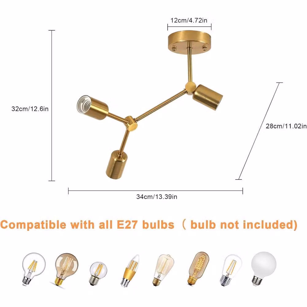 Goeco Sputnik Gold Ceiling Light with 3 Adjustable E27 Sockets – 3
