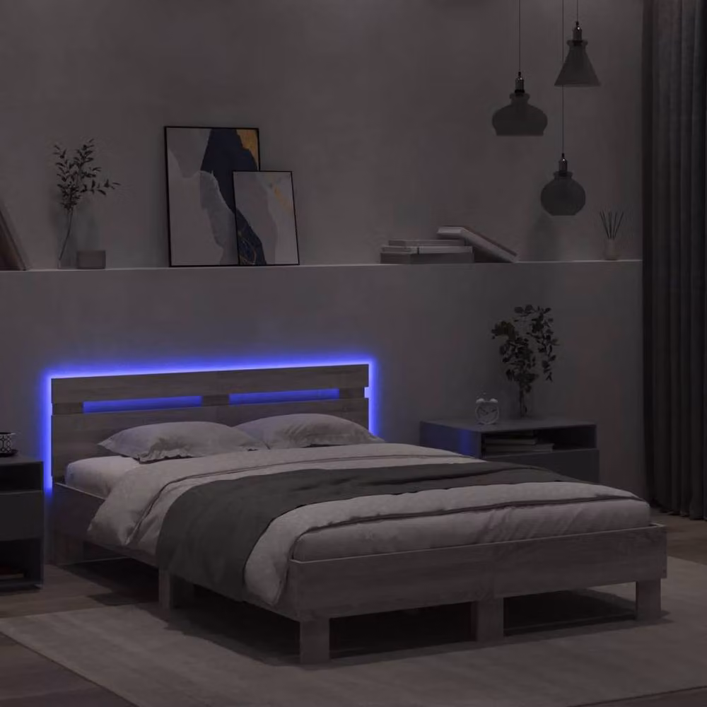 Berkfield Home Modern Grey Bed Frame with Under-Bed LED Lighting, W/D/H: 120 x 200 x 70 cm – 3