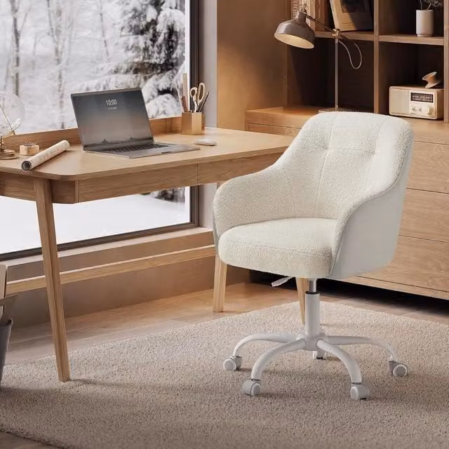 SONGMICS Ergonomic Swivel Chair with Armrests in Light Beige for Home Office and Study