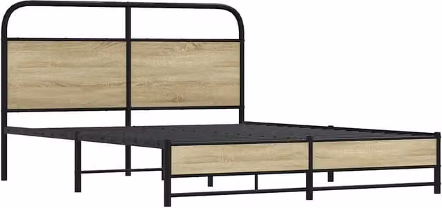 Berkfield Home Elegant King Size Bed Frame in Light Oak Wood and Metal, W/D/H: 150 x 200 cm – 1