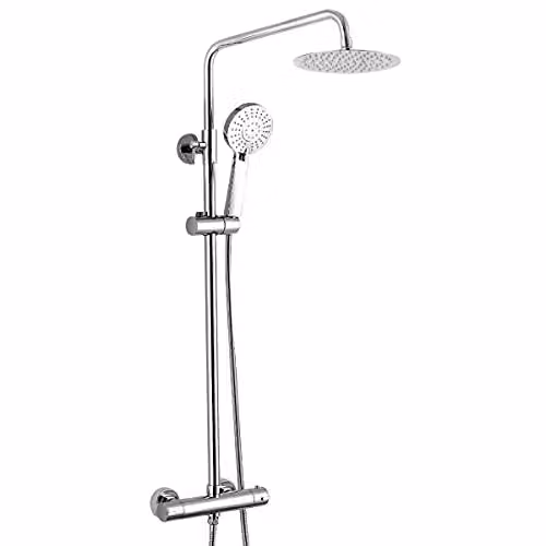 Nes Home Round Thermostatic Exposed Twin Head Mixer Shower Set in Silver – 3