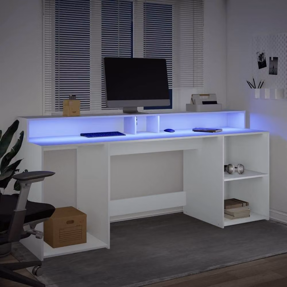 Berkfield Home Soft White Gaming Desk with LED Lights, W/D/H: 200 x 55 x 91 cm – 3