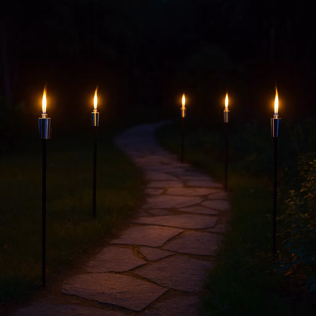 Harbour Housewares Set of 6 Black Metal Outdoor Tiki Flame Torches with Ground Spike – 1
