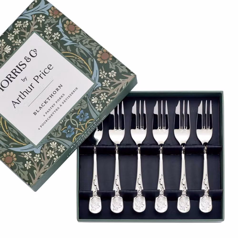 Arthur Price Morris & Co. Blackthorn Set of 6 Polished Silver Stainless Steel Pastry Forks – 3