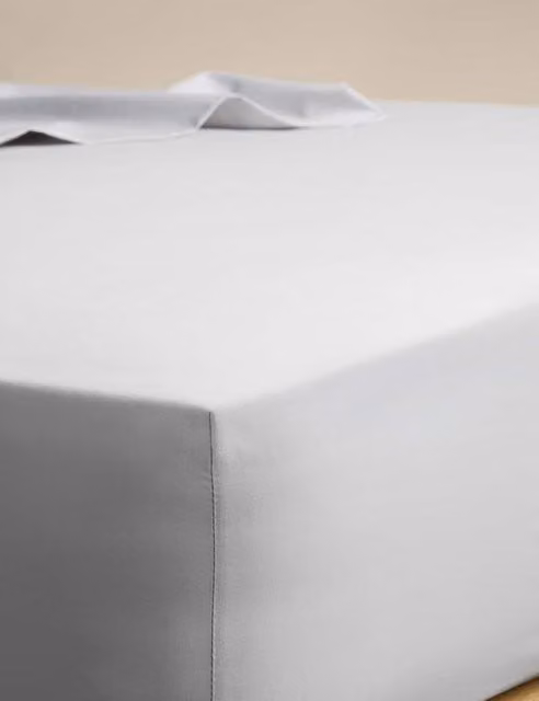 M&S Non Iron Cotton Blend Fitted Sheet in Silver Grey, W/D/H: 180 x 200 cm