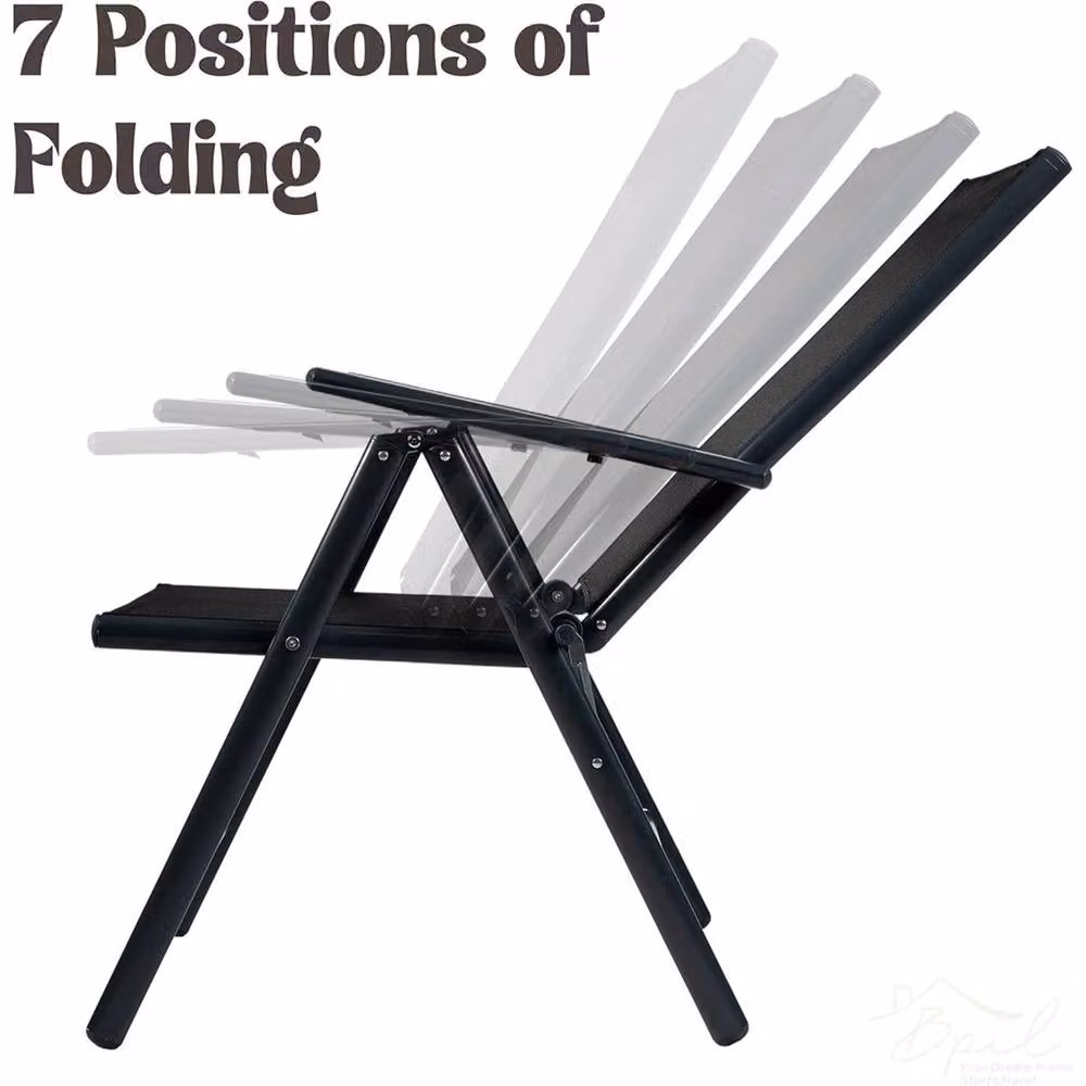 Nordara 2-Piece Set of Black Aluminium High Back Camping Chairs with 7-Position Adjustable Backrest and Armrests – 2