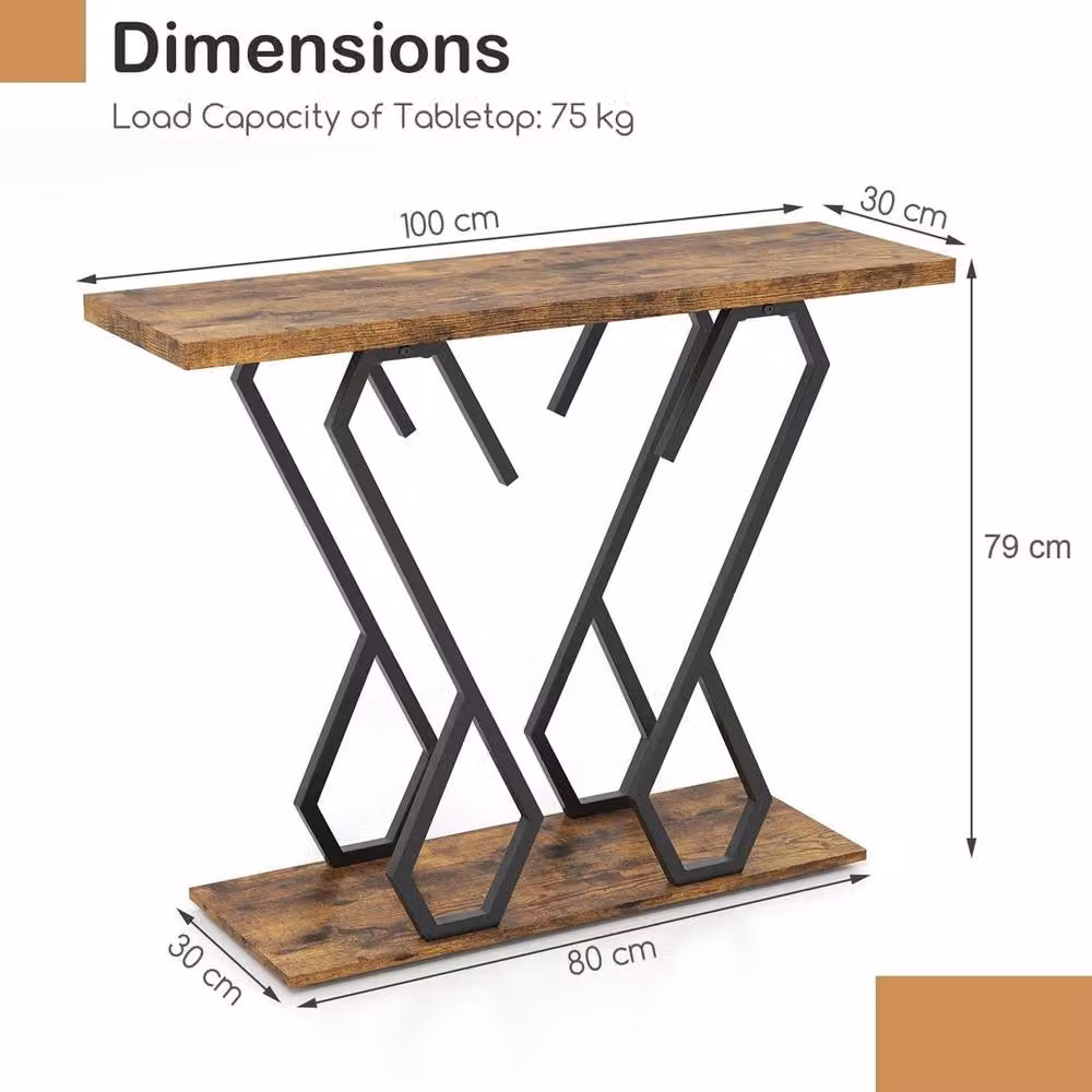 Havendro Console Table in Brown with Adjustable Foot Pads, W/D/H: 80 x 30 x 75 cm – 2