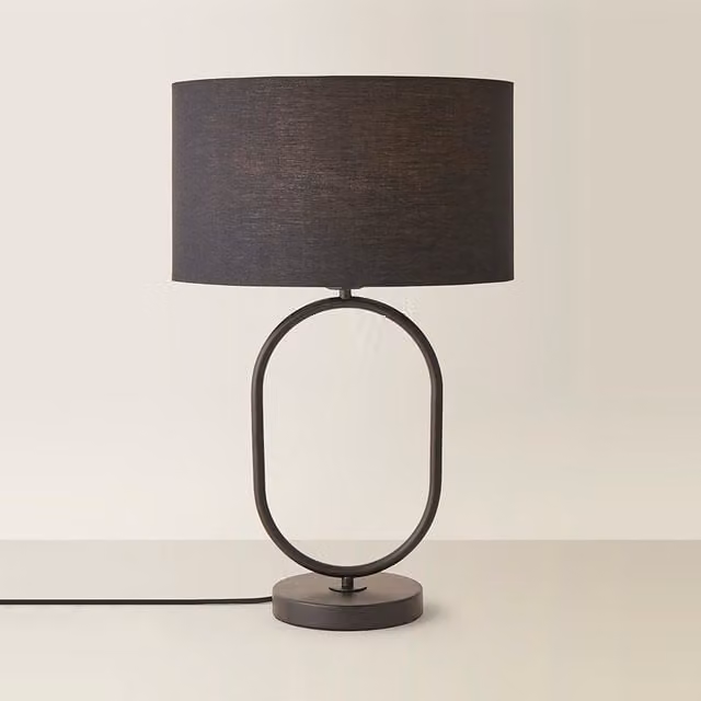 Antonia Art Deco Table Lamp with Black Fabric Drum Shade