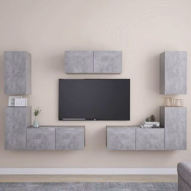 Berkfield Home 7 Piece Modern Wall Mounted TV Cabinet Set in Matt Concrete Grey MDF