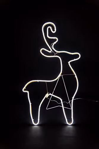 Shatchi Reindeer Calf Neon Effect Rope Light Silhouette with 90 Cool White LEDs, White