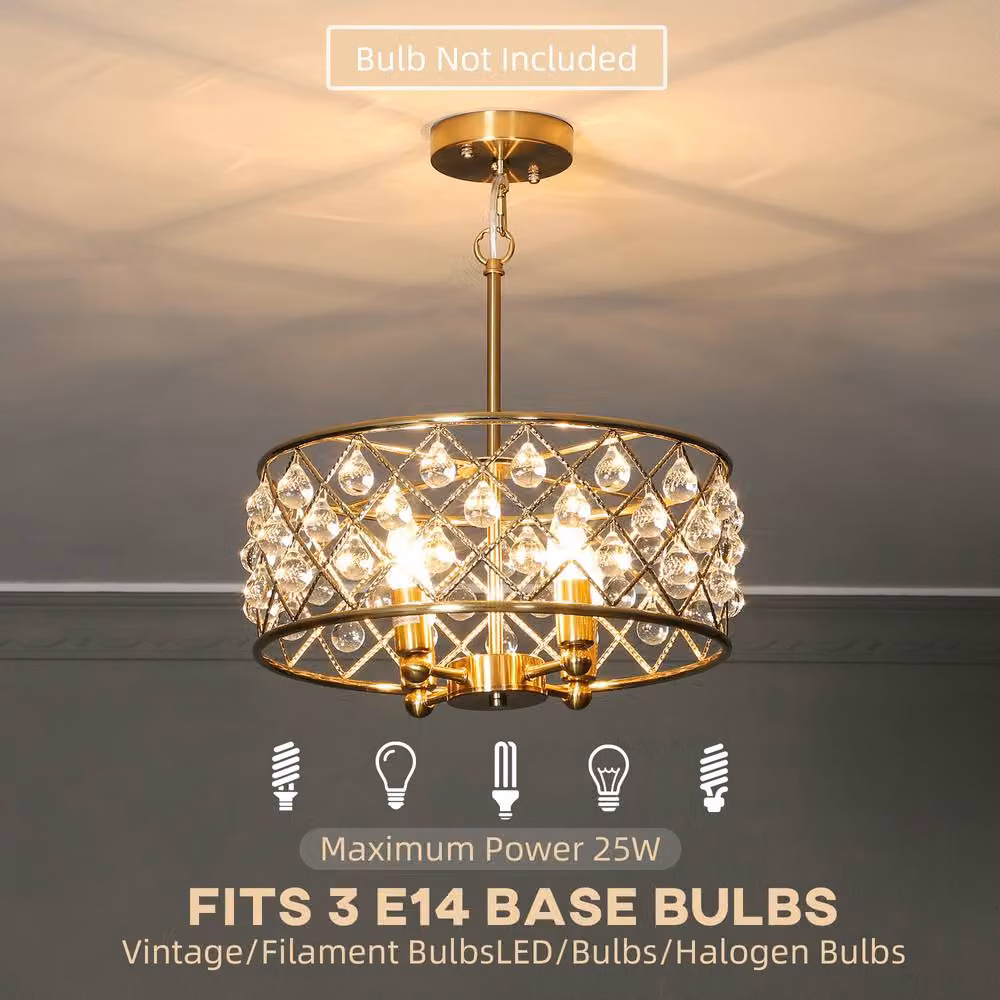 HOMCOM Modern Crystal Ceiling Light with Adjustable Height in Gold – 3