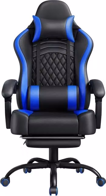 Yaheetech Ergonomic Blue Synthetic Leather Gaming Chair with Headrest and Swivel Function