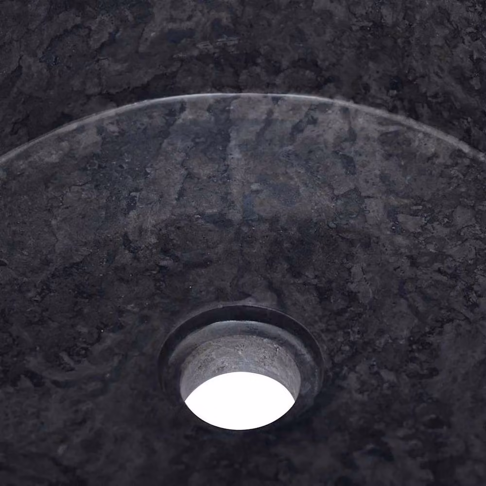 Berkfield Home Black Marble Round Sink W: 40 cm, D: 40 cm, H: 15 cm – 4