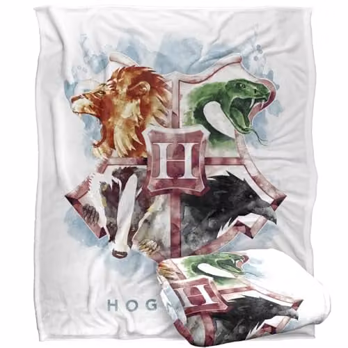 Warner Bros. Harry Potter Hogwarts Crest Watercolor Super Soft Fleece Throw Blanket, Multicolour, W: 127 cm, D: 152.4 cm – 1