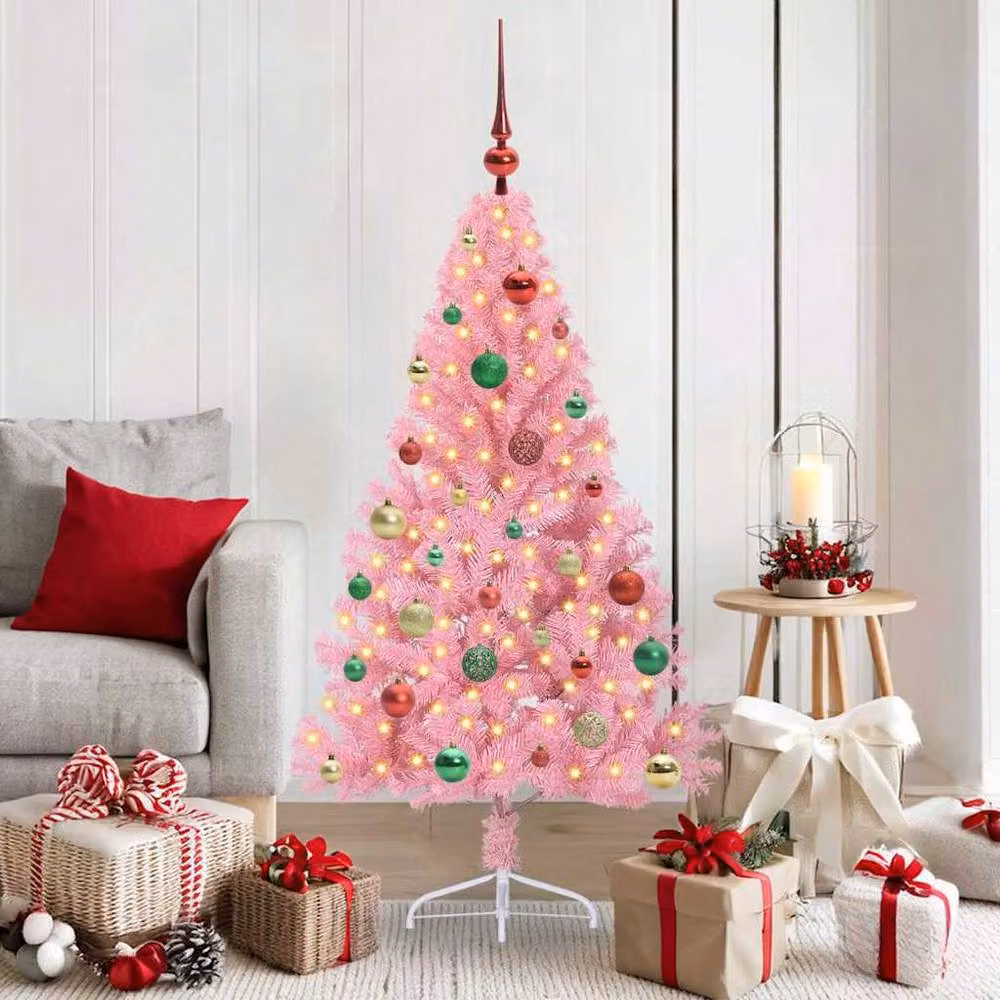 Berkfield Home Beautiful Artificial Pre-lit Pink Christmas Tree with 150 LEDs – 2