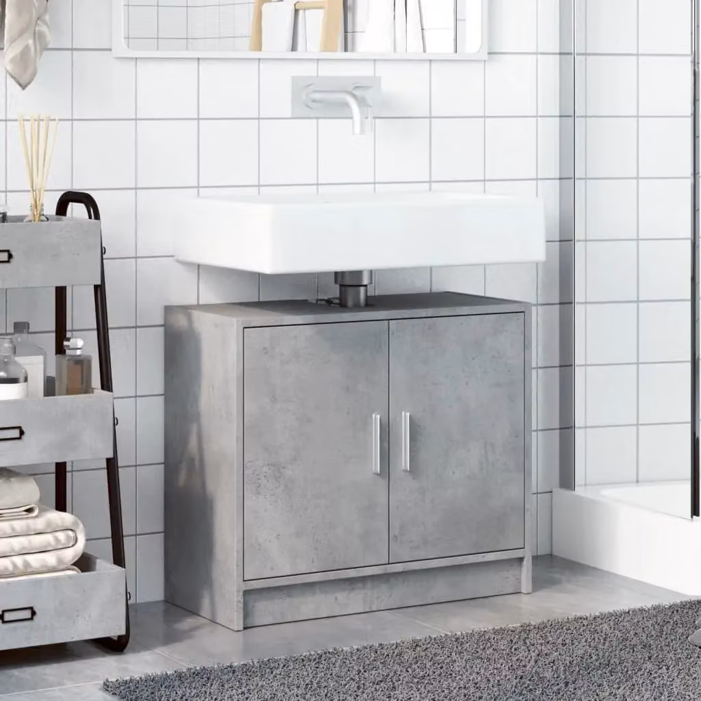 Berkfield Home Wall Mounted Bathroom Sink Cabinet in Concrete Grey, W/D/H: 63 x 29 x 55 cm – 2