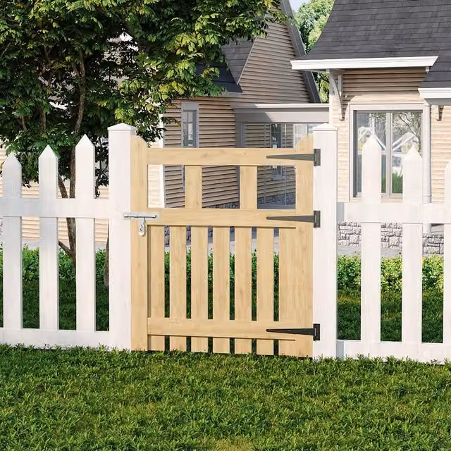 Livingandhome Spruce Wood Garden Fence Gate with Raised Sides in Brown and Beige, W/H: 76 x 90 cm
