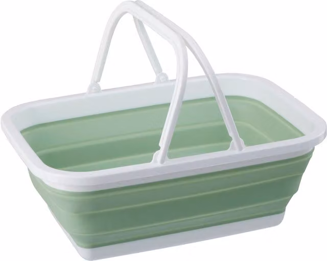 Orsina Collapsible Plastic Laundry Basket with Handles in Green and White