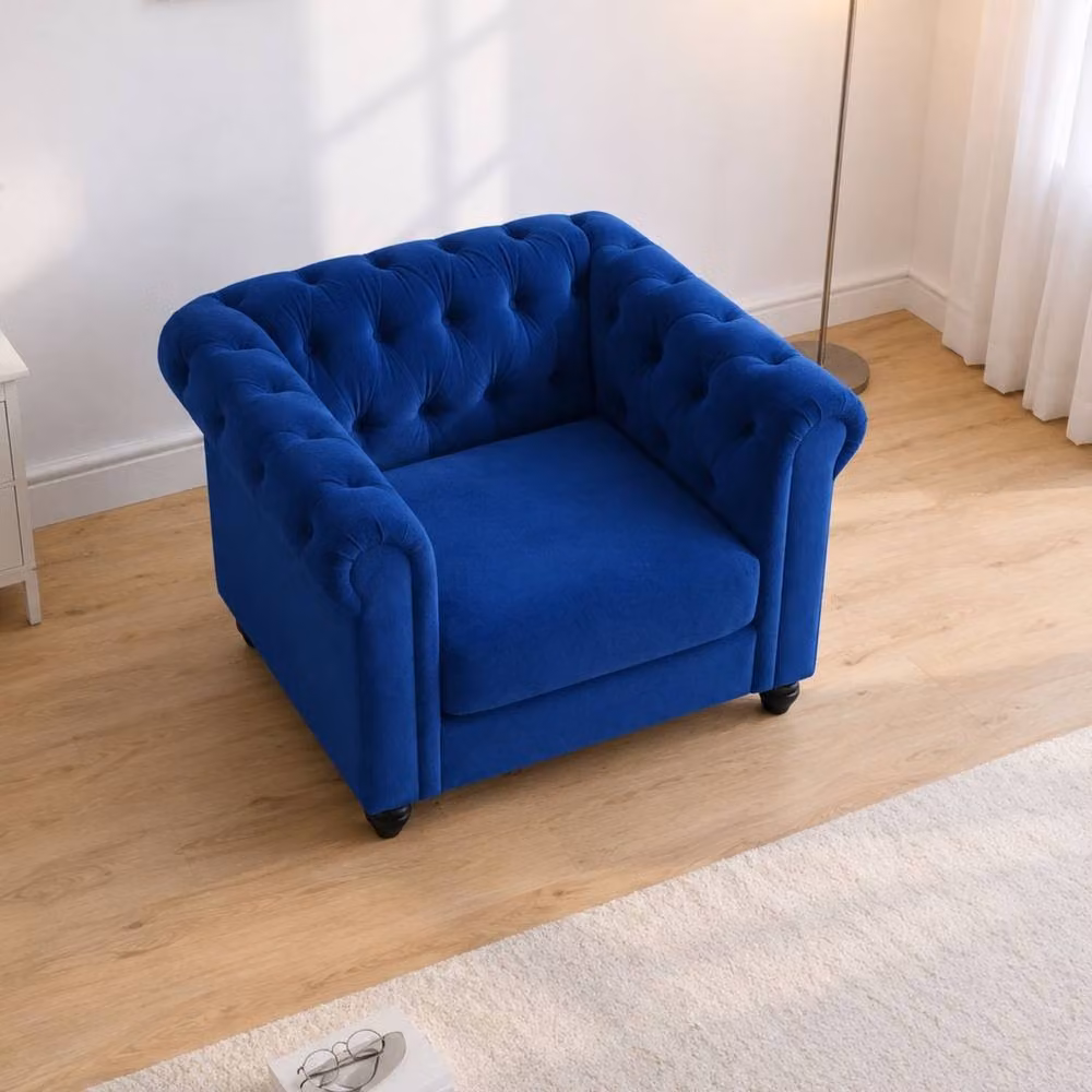 Sofaya Hampton Chesterfield 1 Seater Armchair in Blue Velvet – 2