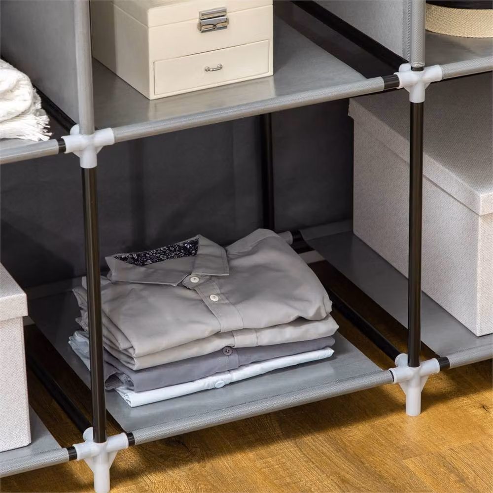 Kelvenix Grey Fabric Portable Wardrobe with Roll Shutter and Internal Shelves – 4