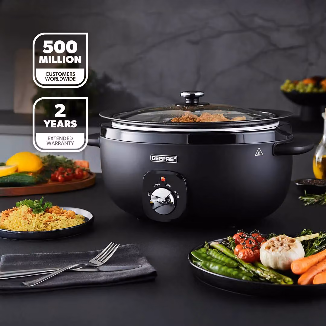 Geepas 6.5L Slow Cooker with Tempered Glass Lid and Removable Non-Stick Bowl in Black – 2