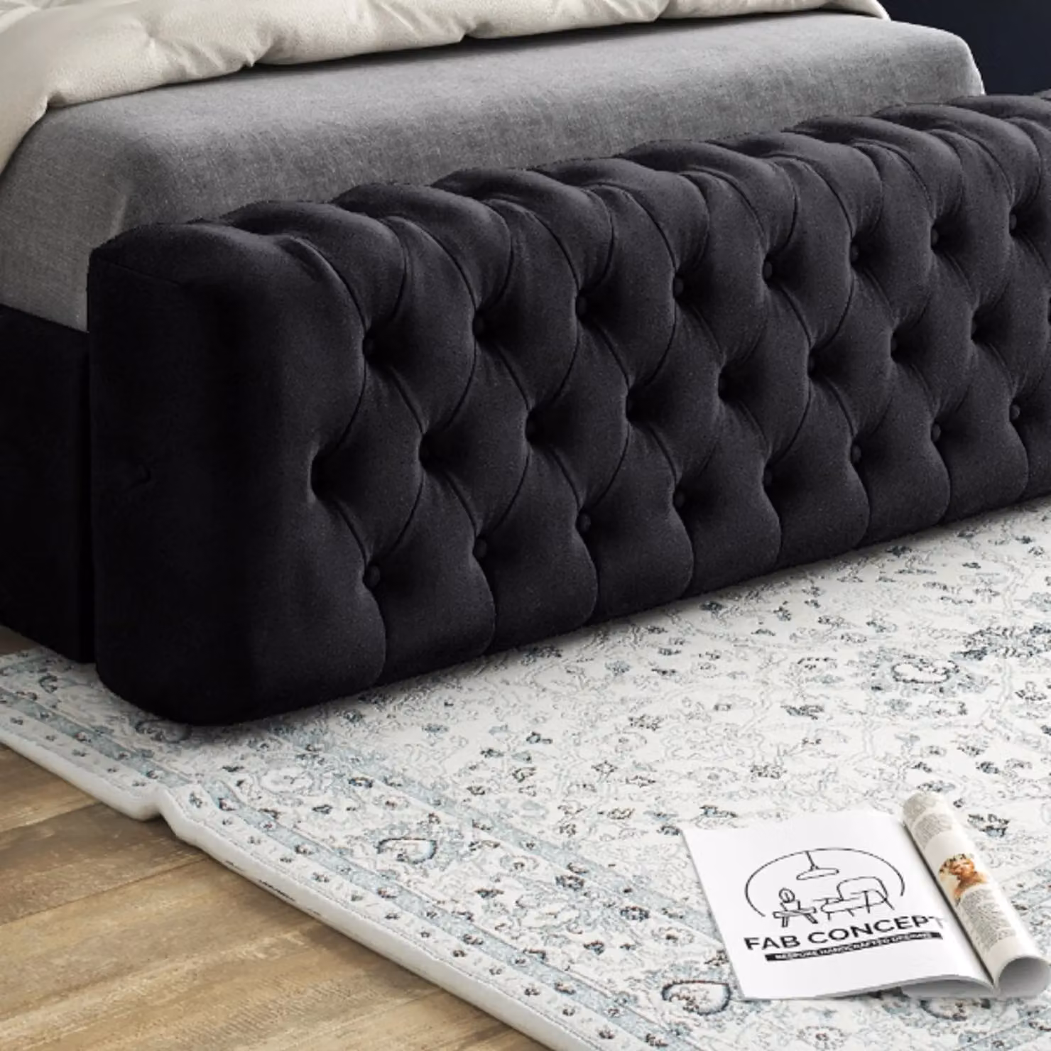 KDMD Marino Mirror Upholstered Black Velvet Bed Frame, W/D/H: 180 x 200 cm – 3