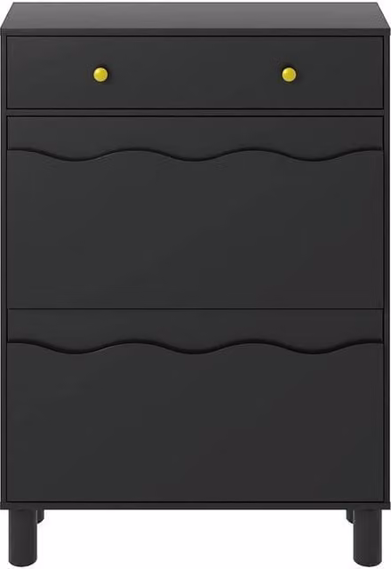 KEEPREAPER Modern Freestanding Black Wood Shoe Cabinet with Tilting Compartments and Internal Shelves