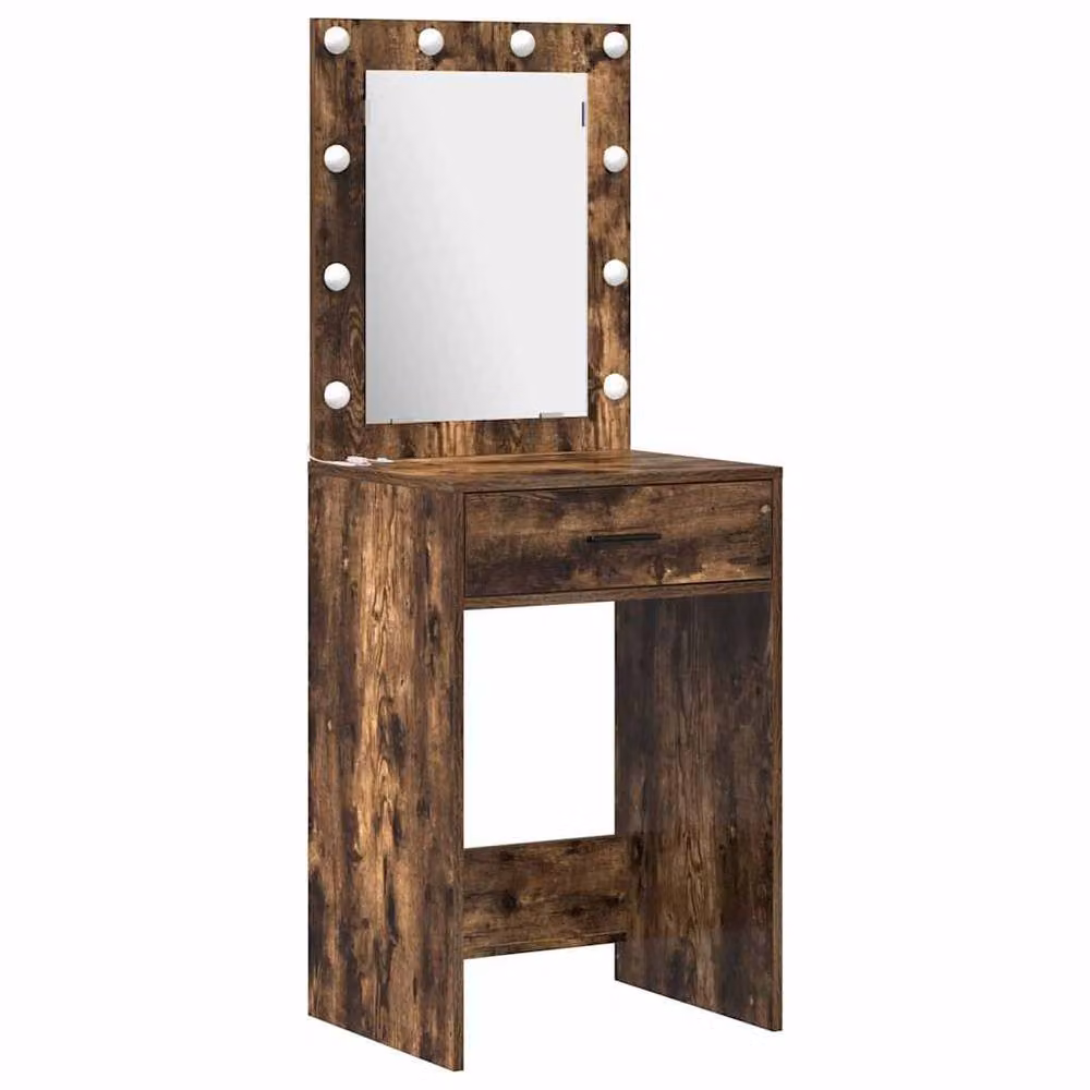 Berkfield Home 2 Piece Modern Hollywood LED Dressing Table Set in Brown Smoked Oak – 5