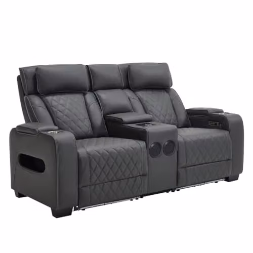 More4Homes Capri 2 Seater Electric Recliner Sofa in Charcoal with Bluetooth Speakers, LED Lighting and USB Charging – 1