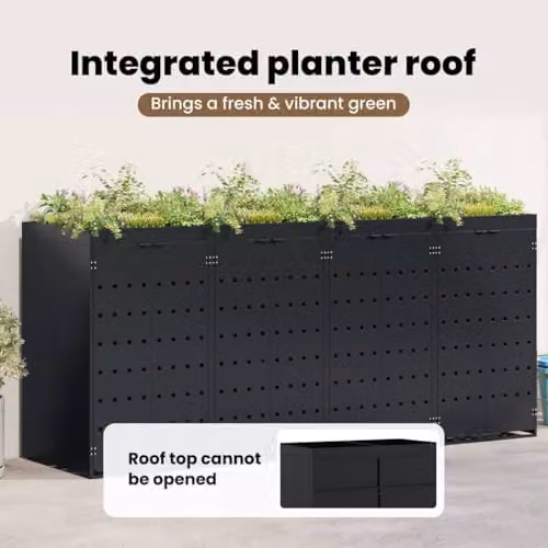 vidaXL Wheelie Bin Storage for 4 Bins, Black, W/D/H: 272 x 77.5 x 121.5 cm – 6